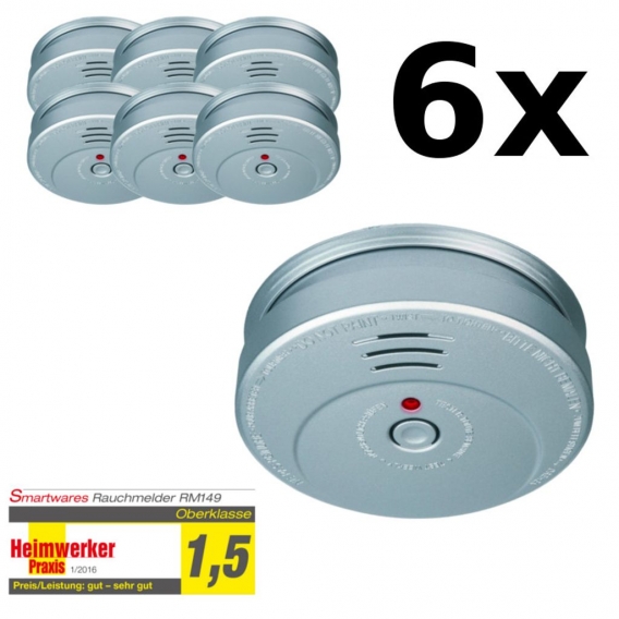 6x Rauchmelder Smartwares RM149A-5Y Feuermelder Aluminium Optik