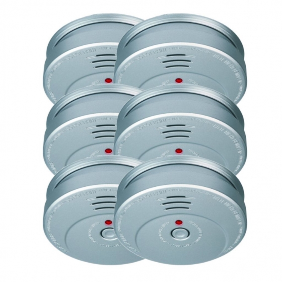 6x Rauchmelder Smartwares RM149A-5Y Feuermelder Aluminium Optik