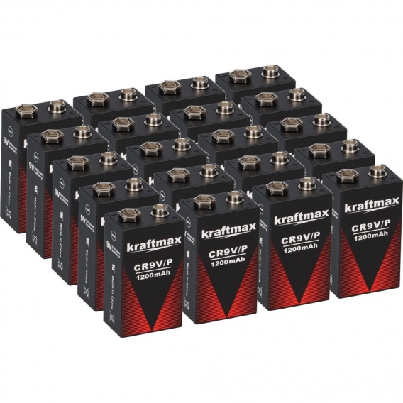 20x Kraftmax Lithium 9V Block Hochleistungs- Batterien für Rauchmelder Feuermelder - 10 Jahre Batterie Lebensdauer