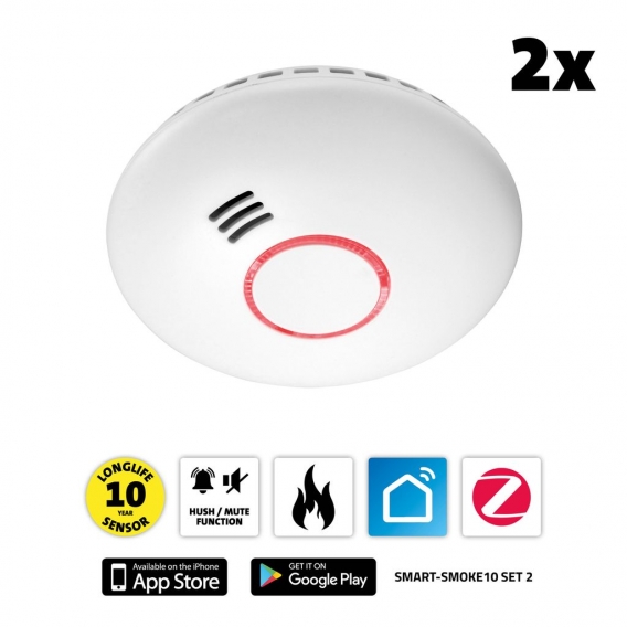 Alecto SMART-SMOKE10 SET 2 - Starterset Smart Zigbee Verbindungsstück mit 2 Smart Zigbee Rauchmeldern, weiß