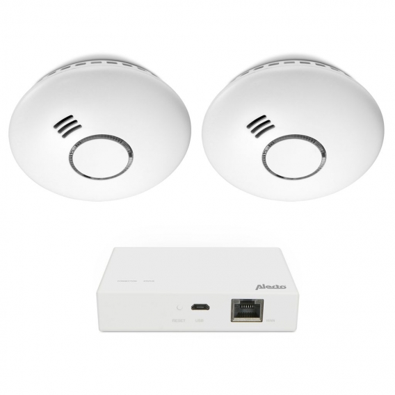 Alecto SMART-SMOKE10 SET 2 - Starterset Smart Zigbee Verbindungsstück mit 2 Smart Zigbee Rauchmeldern, weiß