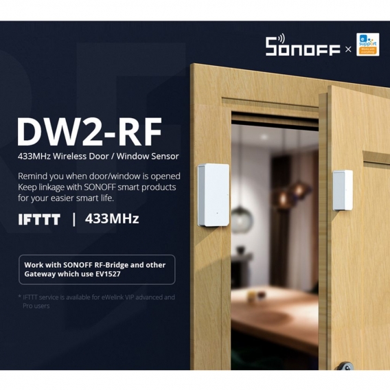 8PCS SONOFF DW2-RF-433MHZ Sensortuerfenster-Alarmsensor RF 433Mhz Drahtlose Automatisierung Diebstahlschutzalarm Kompatibel mit 