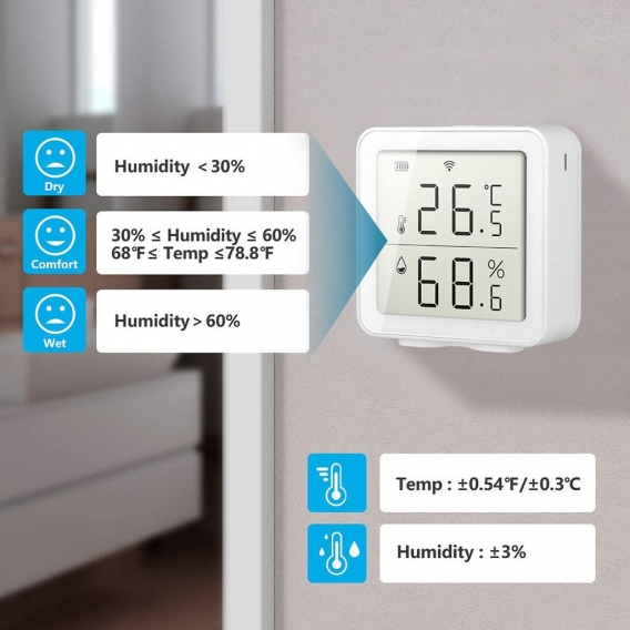 Tuya WIFI Intelligent Home Drahtloser Temperatursensor Hausautomations-Szenensystem Kompatibel mit Alexa