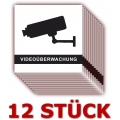 12 Stück - Folienaufkleber Videoüberwachung schwarz-weiss  Größe 5 x 5 cm - für innen und außen geeignet ( 508k )
