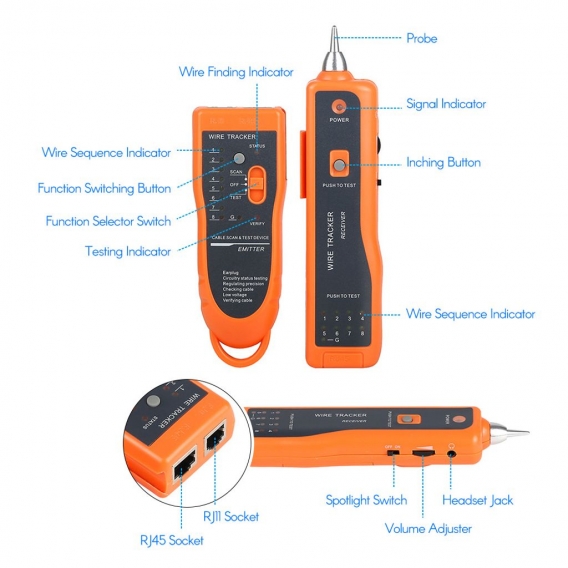 XQ-350 Multifunktions-Wire Tracking Meter Ethernet LAN Netzwerk RJ45 RJ11 Leitungssucher mit Kopfhoerer fuer Netzwerkwartung/Tel