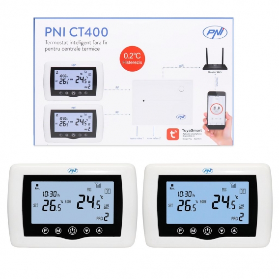 Smart Thermostat PNI CT400 drahtlos, mit WiFi, 2-Zonen-Steuerung über das Internet, für Wärmekraftwerke, Pumpen, Magnetventile, 