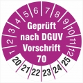 50 Prüfetiketten  DGUV Information Vorschrift 70 30 mm Fahrzeuge 2020-25