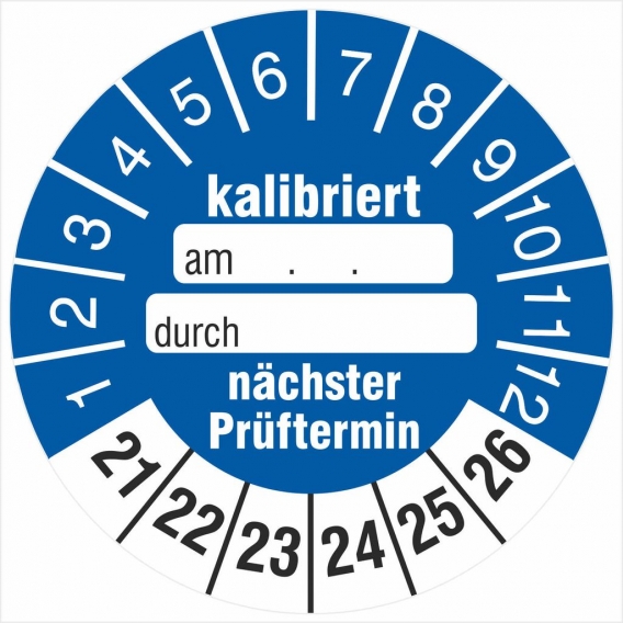 50 Prüfetiketten 30 mm Kalibriert nächster Prüftermin zum beschriften 2021-26