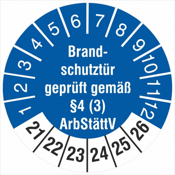 50 Prüfetiketten Brandschutztür  §4 (3) ArbStättV 18 mm 2021-2026