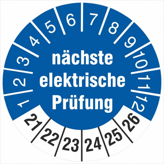 50 Prüfplaketten 30 mm Prüfetiketten nächste elektrische Prüfung 2021-2026