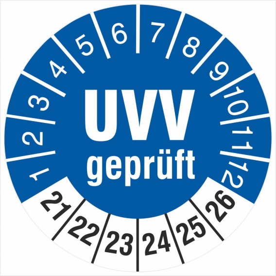 100 Prüfplaketten UVV  Prüfung 18 mm Prüfetikett 2021-2026