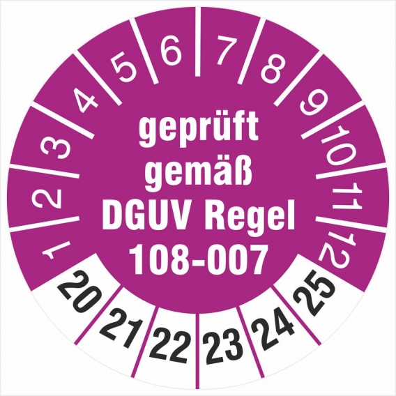 50 Prüfetiketten 18 mm Lagereinrichtungen  DGUV Regel 108-007 2020-2025