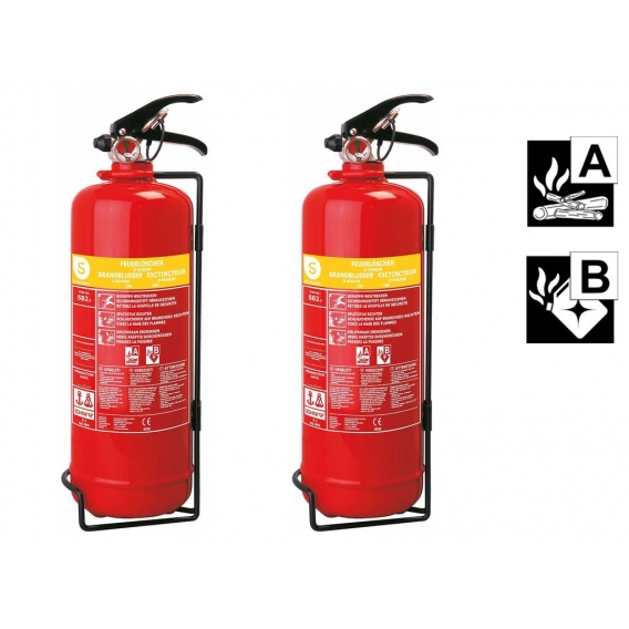 2er-Set Schaumlöscher Feuerlöscher 2 Liter, Feuerklassen A, B