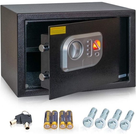 Anadol Tresor Deluxe Elektronischer-Safe mit Zahlenschloss Fingerabdruck-Sensor Doppelbolzen Verriegelung Stahl-Safe 16 Liter Ei
