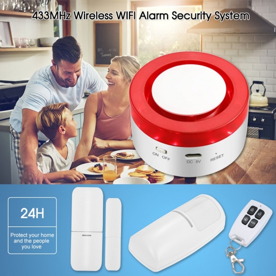 433MHz Wireless WIFI Gateway Host & Sirene 2 in 1 Wifi Smart Security Alarm System Tuersensor PIR Bewegungssensor Telefon APP Fe