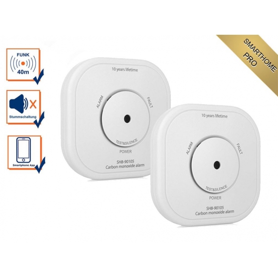 2er Set Zusatz CO Melder mit extra Warnsignal per App - SmartHome PRO Serie