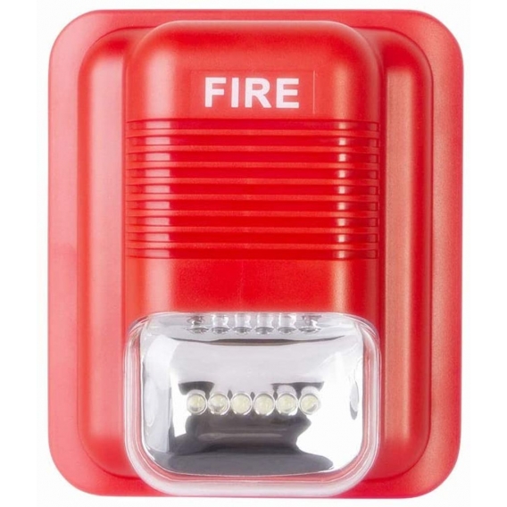 Feueralarmsirene Sicherheitshupe Summer 12VDC 24V Ton und Licht Feuerwarnung Blitzsirene,Rot, 1pc