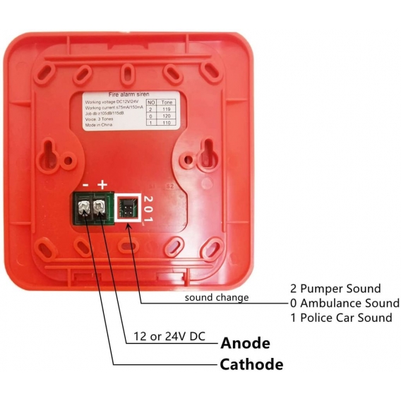 Feueralarmsirene Sicherheitshupe Summer 12VDC 24V Ton und Licht Feuerwarnung Blitzsirene,Rot, 1pc