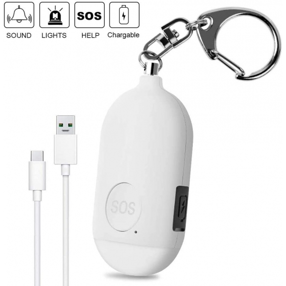 AcserGery 130 DB Persönlicher Notfallalarm. Wiederaufladbarer Sicherheitsalarm mit LED-Taschenlampe Einbruchalarm. Für Frauen, K