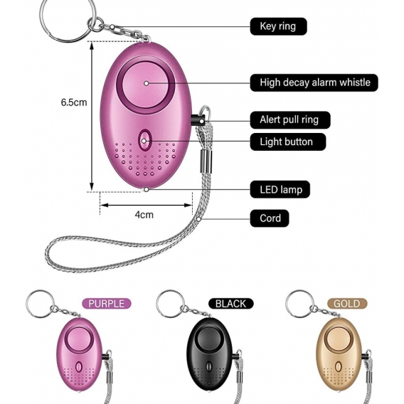 Pyzl Lot von 3 Pocket Alarms 140 DB mit Taschenlampe. Persönlicher Alarm. Tragbarer Anti-Aggressions-Sicherheitsalarm für Frau K