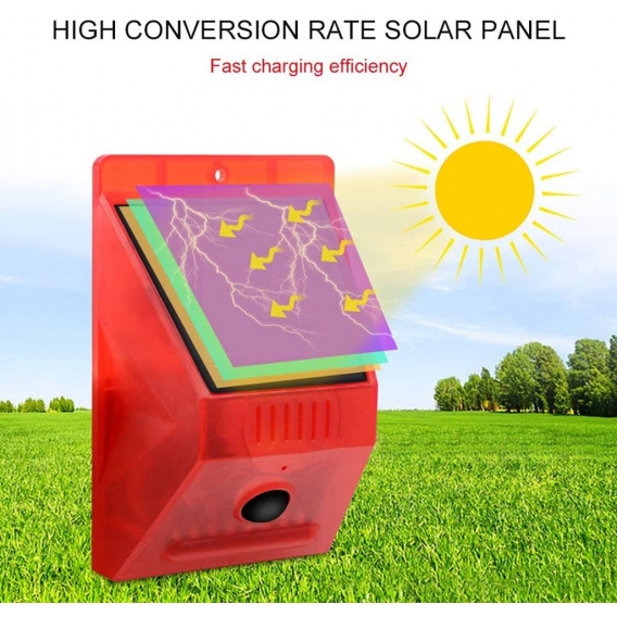 Solar Alarm Licht, Schallalarm Blitzlicht Bewegungssensor Sicherheitsalarm Warnblinklicht, 129db 8 LED Rotlicht IP65 Wasserdicht