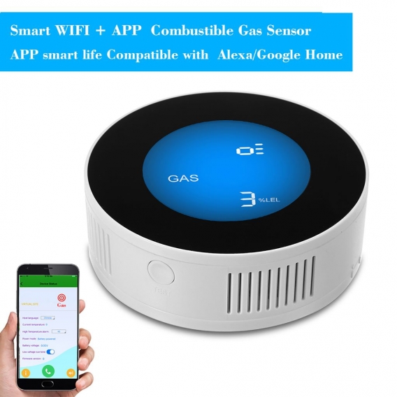 tuya WiFi Erdgasdetektor Propan Detektor Smart Plug-in Gaslecksensor fuer zu Hause mit LCD-Display APP Fernueberwachungstest Bre