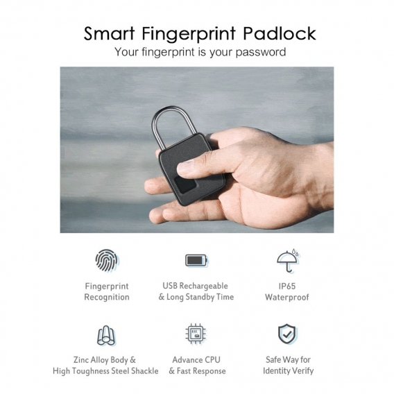 Smart Fingerprint Lock USB wiederaufladbare Keyless 10 Gruppen Fingerabdrücke IP65 wasserdichte Anti-Diebstahl-Sicherheit Vorhän