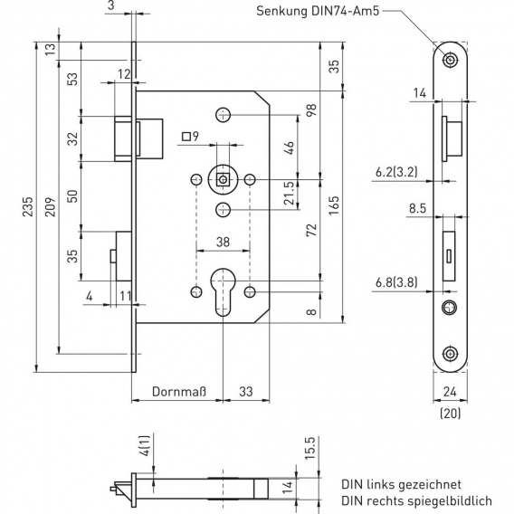 BMH Fluchttürschloss 6128 2-flg. Funktion B/EN 1125, rechts, Edelstahl