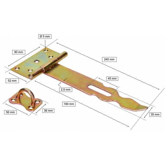 KOTARBAU® Überfalle und Haspe Set 240 mm Verzinkt Gelb Massiver Verschluss für Türen Tore Sicherheitsüberfalle