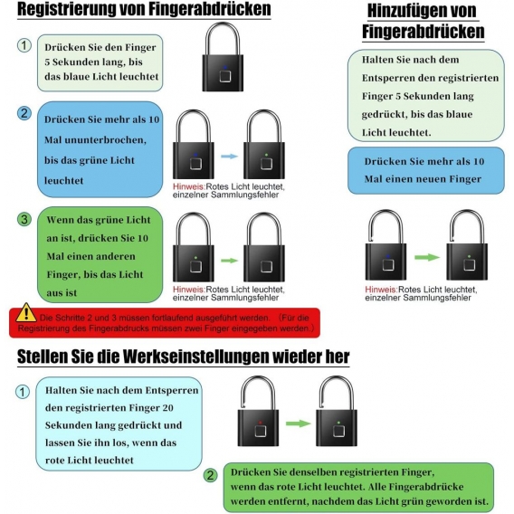 Fingerabdruck Vorhängeschloss, Intelligentes Fingerabdruckschloss USB-Aufladung, Padlock Lockerschloss aus Zinklegierung, Schlüs