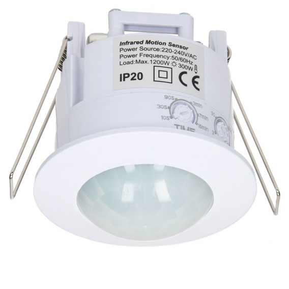 ECD Germany Bewegungsmelder 360° Ø61mm 1200–3000W Weiß, Reichweite 6m, Infrarot Sensor, IP20, programmierbar, Innen/Außen, Einba