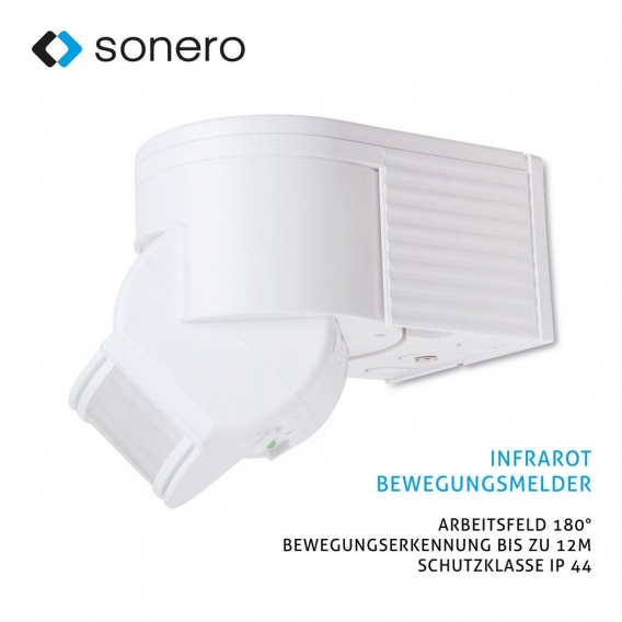 Sonero Infrarot-Bewegungsmelder X-IM030 - Innen- / Außenmontage, weiß, Schutzklasse: IP44, 180° / 12m Arbeitsfeld (4er Set)