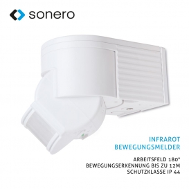 More about Sonero Infrarot-Bewegungsmelder X-IM030 - Innen- / Außenmontage, weiß, Schutzklasse: IP44, 180° / 12m Arbeitsfeld (4er Set)