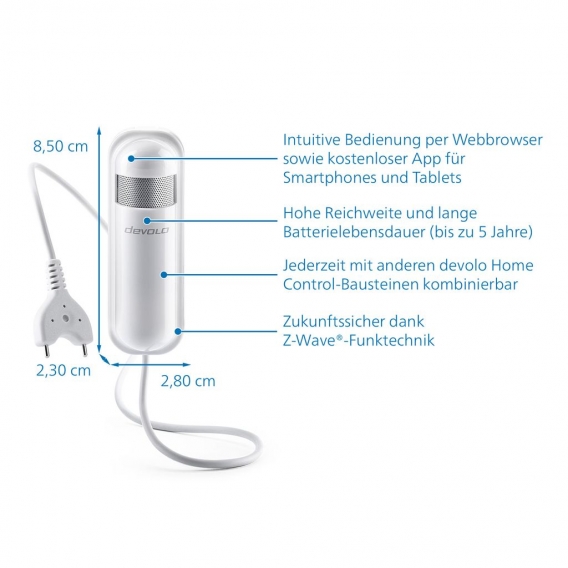 Devolo 9670, Kabellos, Z-Wave, 868,42 MHz, 1 mW, 20 m, 100 m