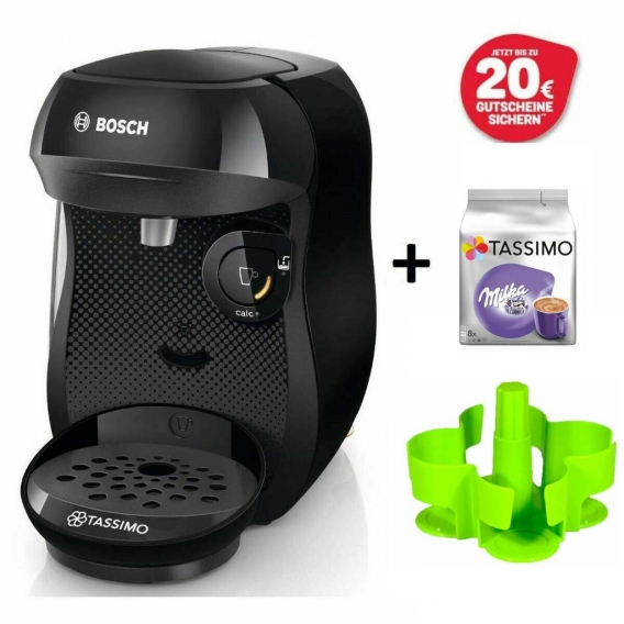 Bosch TASSIMO HAPPY Schwarz +20€ Gutschein + 1 Getränk + 1 Karussell-Kapselspender