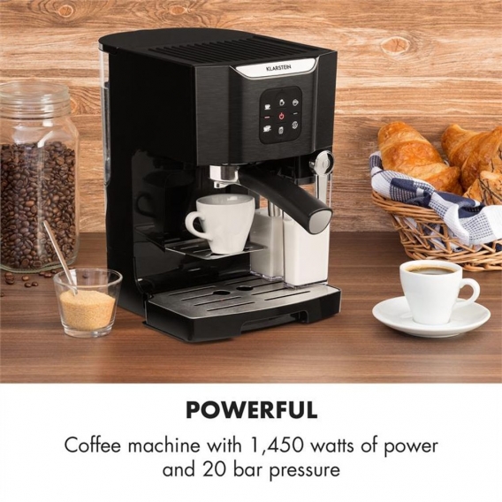 Klarstein BellaVita Espressomaschine mit Milchschaum-Düse, 3in1 Kaffeemaschine, New Black Edition, (Siebträger, 20 Bar, 1450 Wat