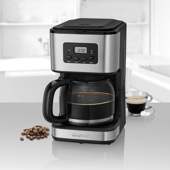 Clatronic KA 3642 Kaffeefiltermaschine für 12-14 Tassen 1,5 L, Programmierbare 24-Stunden LCD-Digital-Zeitschaltuhr, Edelstahlfr