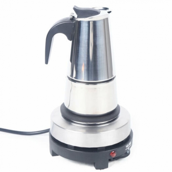 300ml Espressokocher Elektrisch Kaffeekanne Edelstahl Espressokännchen Mokkakanne 220V Mokkakanne Kaffeekocher Silber