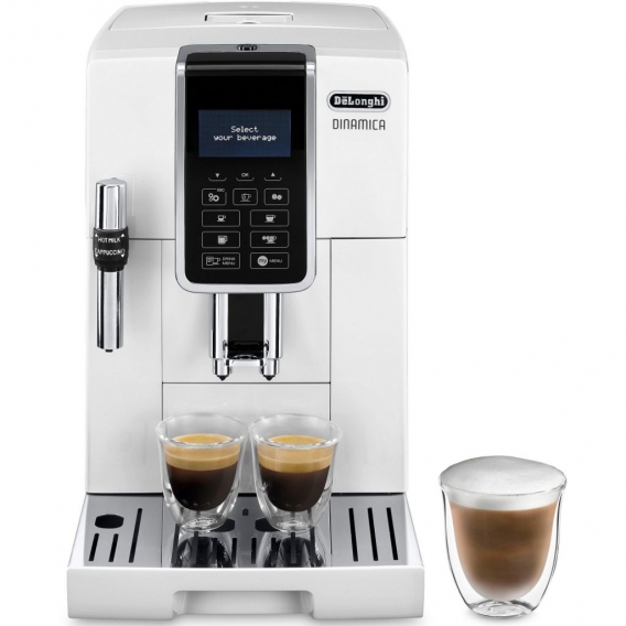 DeLonghi ECAM Dinamica 350.35.W Kaffeevollautomat mit Display weiß Aufschäumer