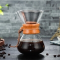 400ml Giessen Sie ueber Kaffeemaschine papierlose Glaskaraffe mit Edelstahlfilter Wiederverwendbare Glaskaffeekanne Manuelle Kaf