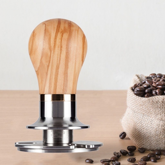 Edelstahl Kaffee Tamper Barista Espresso Tamper 58,5mm Basis Kaffee Bean Presse Kaffee Leveler Ergonomische Holz Griff Pulver Dr