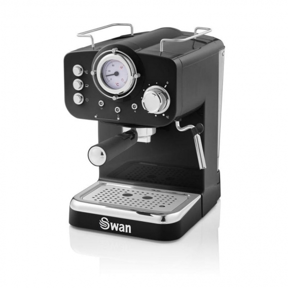 Swan Retro, Espressomaschine, 1,2 l, Kaffeepad, Gemahlener Kaffee, 1100 W, Schwarz