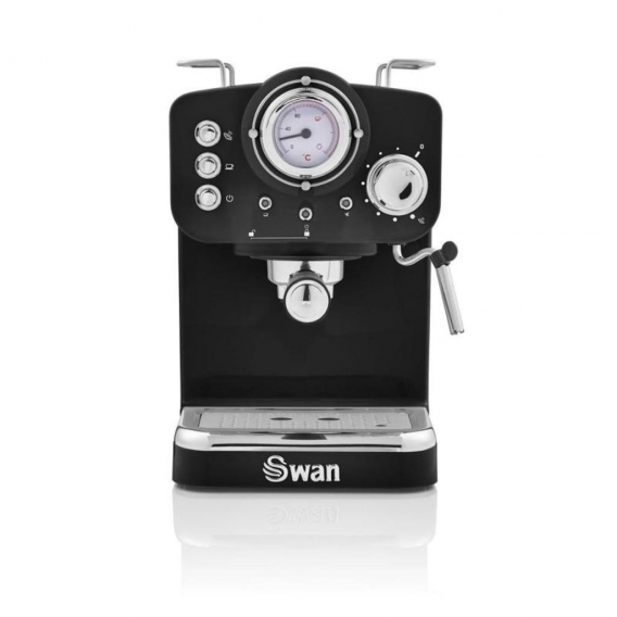 Swan Retro, Espressomaschine, 1,2 l, Kaffeepad, Gemahlener Kaffee, 1100 W, Schwarz