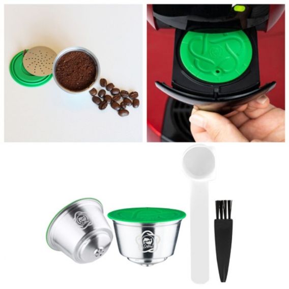 Wiederverwendbare Kaffeepad-Kapseln Tasse mit Bürstenlöffel-Set Nachfüllbarer Kaffeefilter für Gusto Edg616 Edg606 Edg325 9781 J