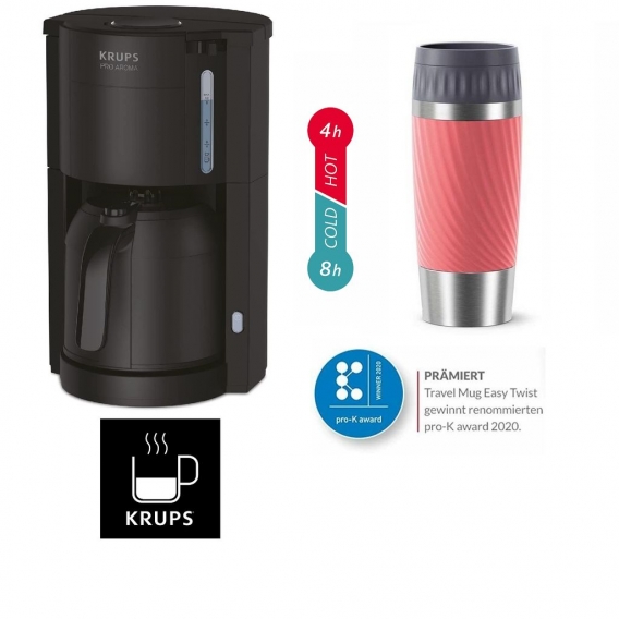 Krups ProAroma Filter Kaffeemaschine Thermoskanne KM3038 +Emsa TravelMug Koralle