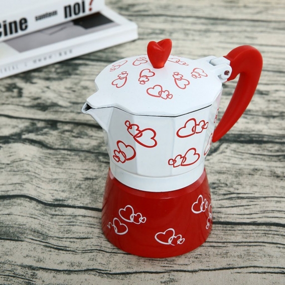 3 6 Tasse Moka Herd Espresso Kaffeemaschine Topf Latte Red Heart Print Größe 3 Tasse