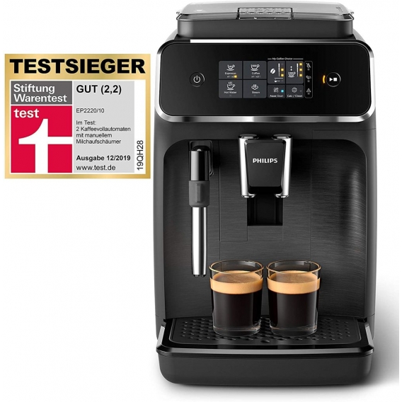 Philips 2200 Serie EP2220/10 Kaffeevollautomat, 2 Kaffeespezialitten, Schwarz/Schwarz-gebrstet