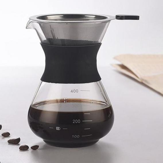 Clear Pour Over Kaffeemaschine Doppelschicht-Edelstahl-Filterkaffeezubehör Kegelfilter Glaskaraffe Kaffeetropfer für die Küche z