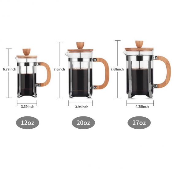 20oz French Press Kaffeemaschine mit Holzgriff High-Density Filter Hitzebestaendige Borosilikatglas Teekanne Kaffeepresse