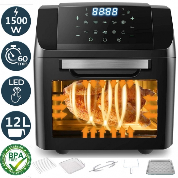 Nictiv Heißluftfritteuse 12L heissluftfritteuse xl Heißluft-Backofen Digitale Fritteuse, Airfryer Mini Backofen mit Touch Displa